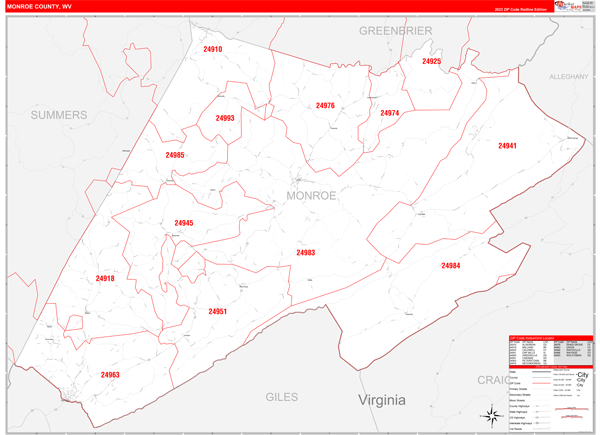 Monroe County, WV Zip Code Map