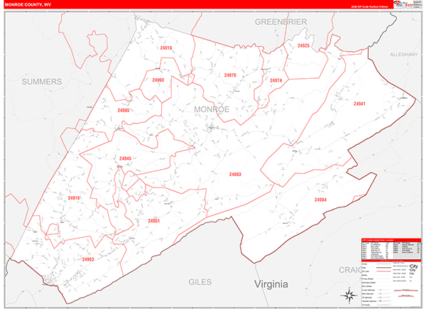 Monroe County, WV Zip Code Map