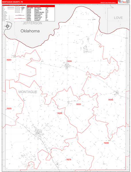 Montague County, TX Carrier Route Wall Map