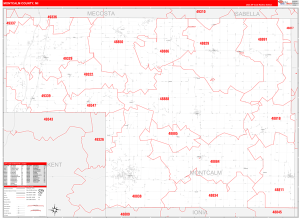 Montcalm County Digital Map Red Line Style