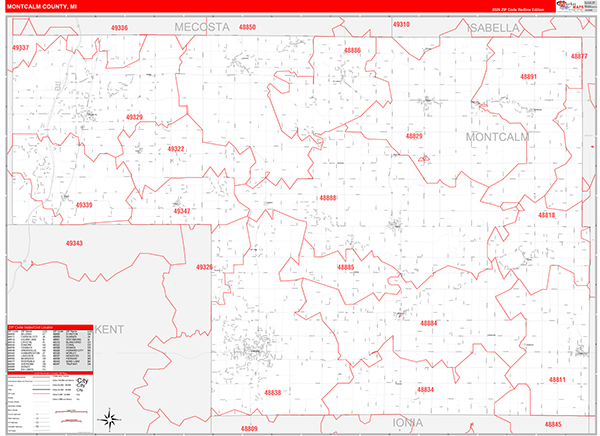 Montcalm County, MI Zip Code Map