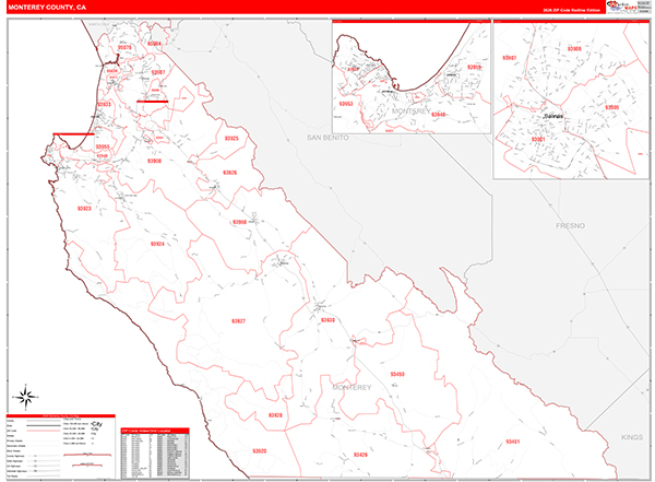 Monterey County, CA Map Red Line Style
