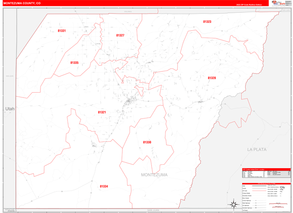 Montezuma County Digital Map Red Line Style