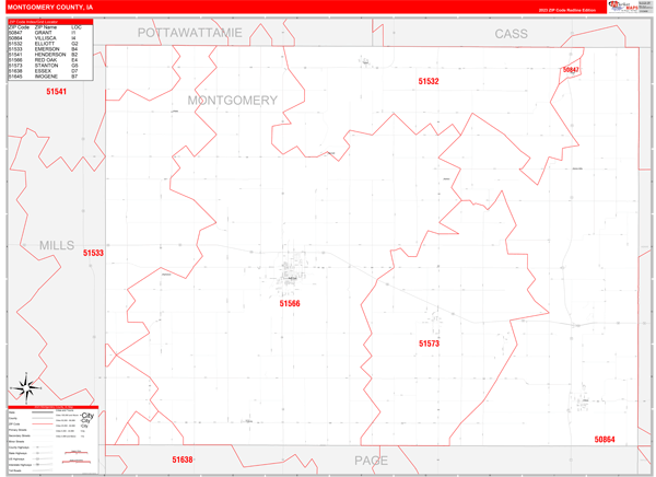 Montgomery County, IA Zip Code Wall Map