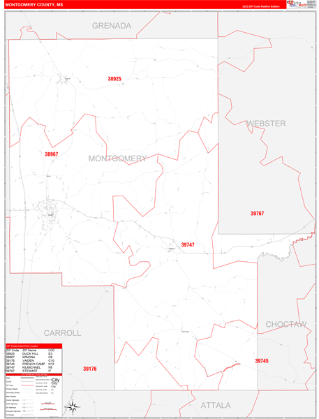 Montgomery County, MS Zip Code Wall Map