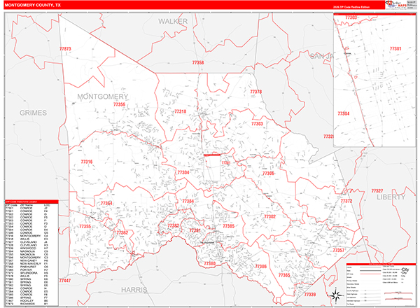 Montgomery County, TX Zip Code Map