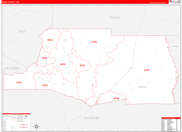 Mora County Digital Map Red Line Style