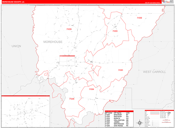 Morehouse Parish (County), LA Zip Code Wall Map