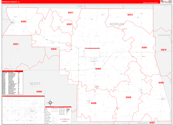 Morgan County Wall Map Red Line Style
