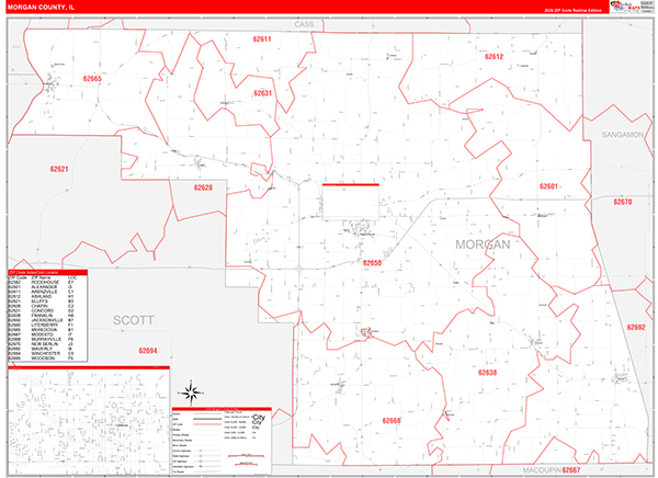 Morgan County, IL Zip Code Map