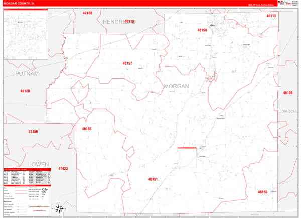 Morgan County Wall Map Red Line Style