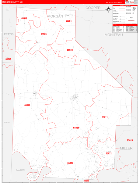 Morgan County, MO Zip Code Wall Map