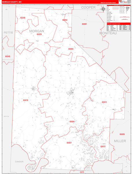 Morgan County, MO Map Red Line Style