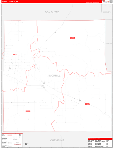 Morrill County, NE Wall Map Red Line Style