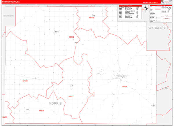 Morris County, KS Zip Code Wall Map