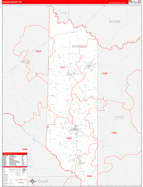 Morris County, TX Zip Code Map