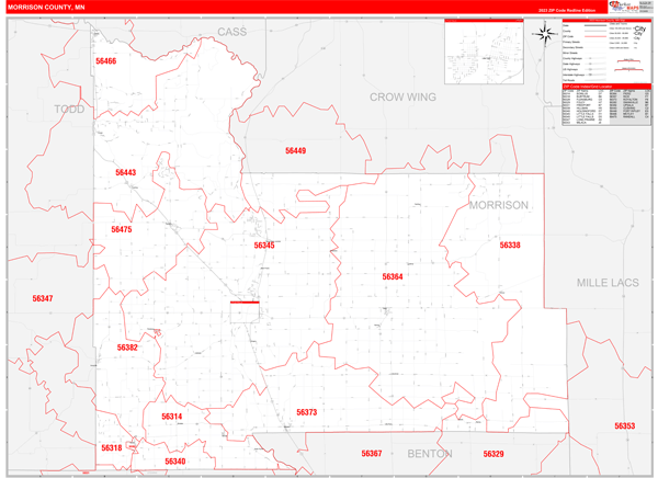 Morrison County Digital Map Red Line Style