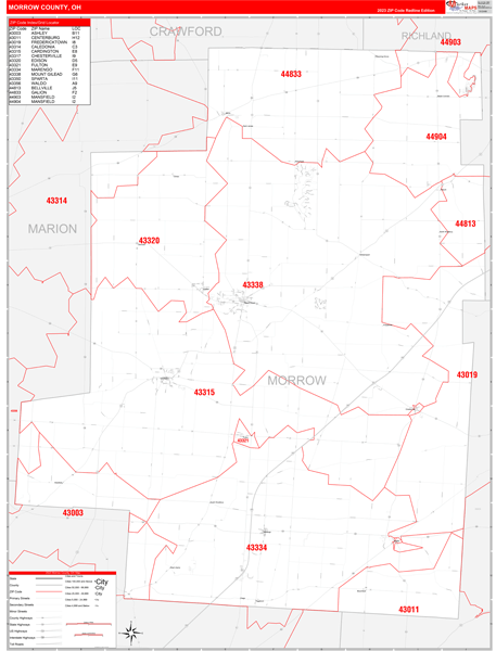 Morrow County, OH Zip Code Wall Map