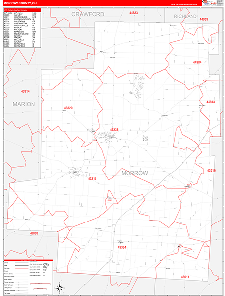 Morrow County, OH Zip Code Wall Map