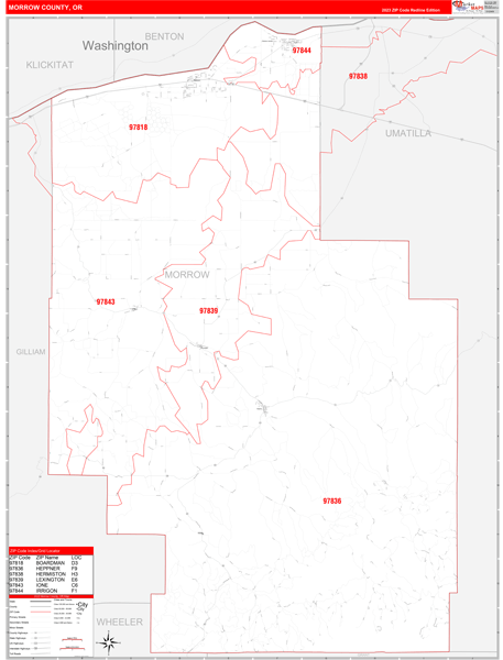 Morrow County, OR Zip Code Wall Map