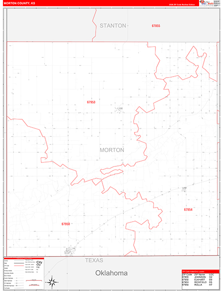 Morton County, KS Zip Code Wall Map
