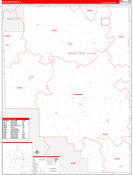 Moultrie County, IL Zip Code Map