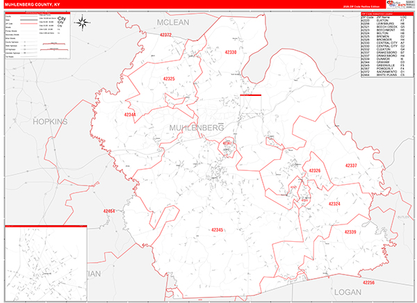 Muhlenberg County, KY Zip Code Map