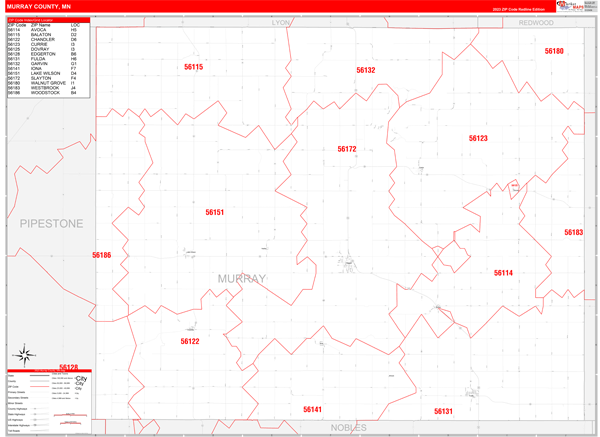 Murray County, MN Wall Map Red Line Style