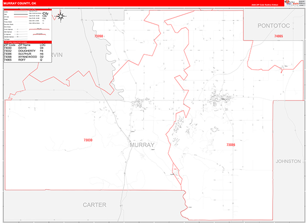 Murray County, OK Zip Code Wall Map