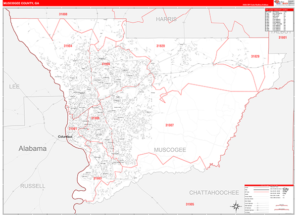 Muscogee County, GA Zip Code Map