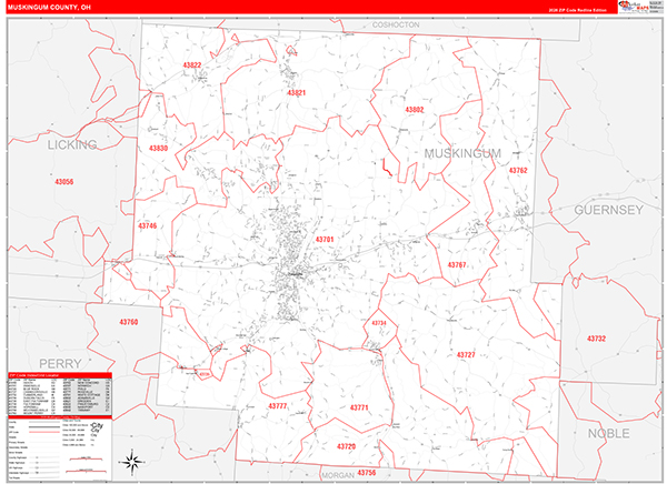 Muskingum County, OH Zip Code Map