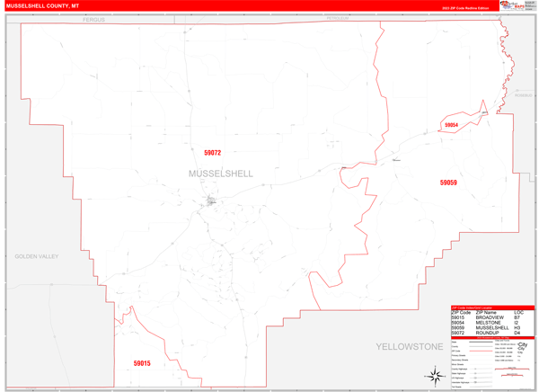 Musselshell County, MT Wall Map Red Line Style