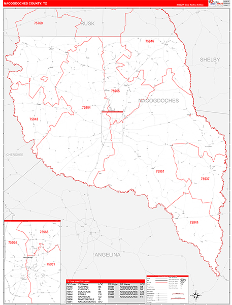 Nacogdoches County, TX Zip Code Map