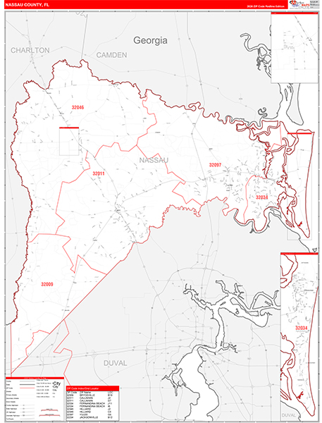 Nassau County, FL Zip Code Wall Map