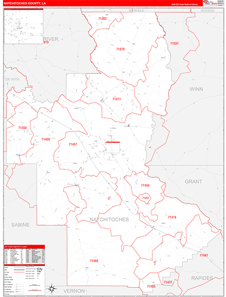 Natchitoches Parish (County), LA Zip Code Wall Map