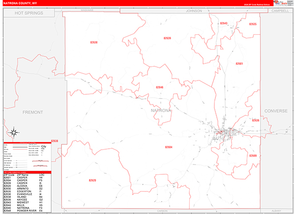 Natrona County, WY Zip Code Map