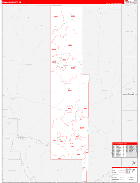 Navajo County Digital Map Red Line Style
