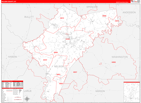 Nelson County, KY Zip Code Map