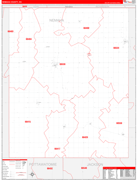 Nemaha County, KS Zip Code Wall Map