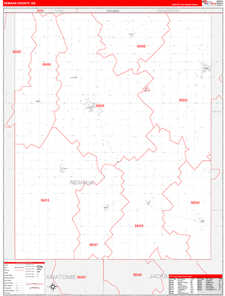 Nemaha County, KS Zip Code Wall Map