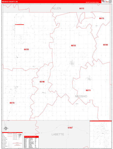 Neosho County Digital Map Red Line Style