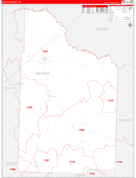 Nevada County, AR Zip Code Map