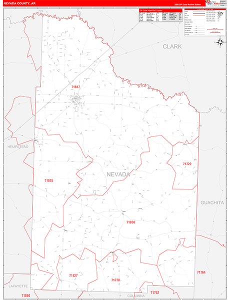 Nevada County, AR Zip Code Map