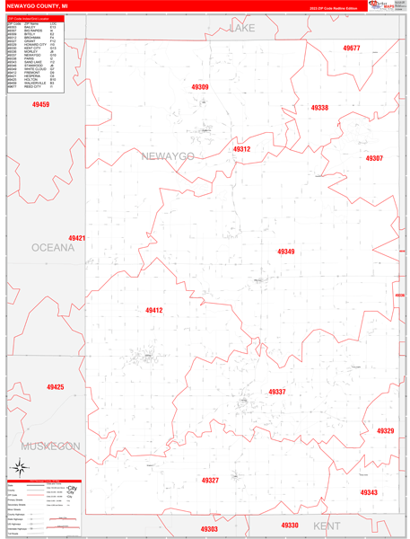 Newaygo County Digital Map Red Line Style