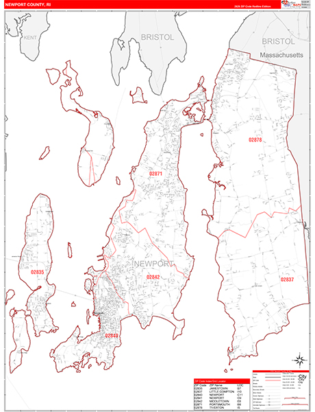 Newport County, RI Zip Code Map
