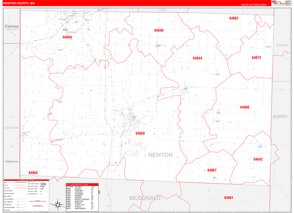 Newton County, MO Wall Map Red Line Style