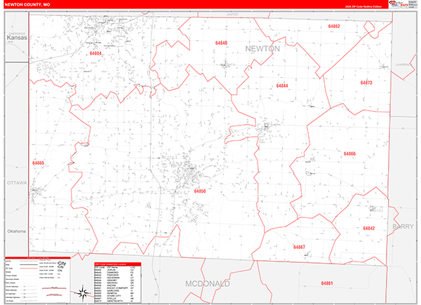 Newton County, MO Map Red Line Style
