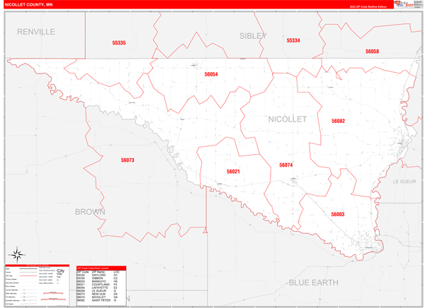 Nicollet County Digital Map Red Line Style