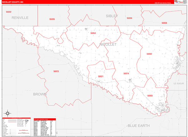 Nicollet County, MN Zip Code Map
