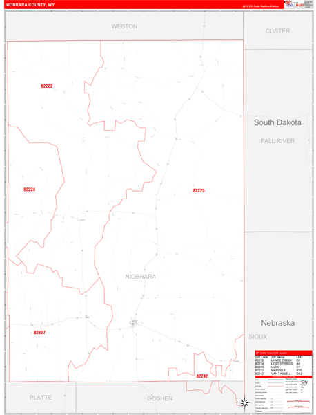 Niobrara County Digital Map Red Line Style